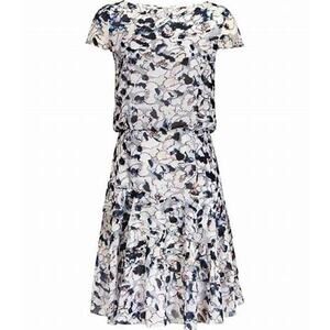 Reiss Annah Tiered Abstract Floral Watercolor Cap Sleeve A-Line Dress Size 6